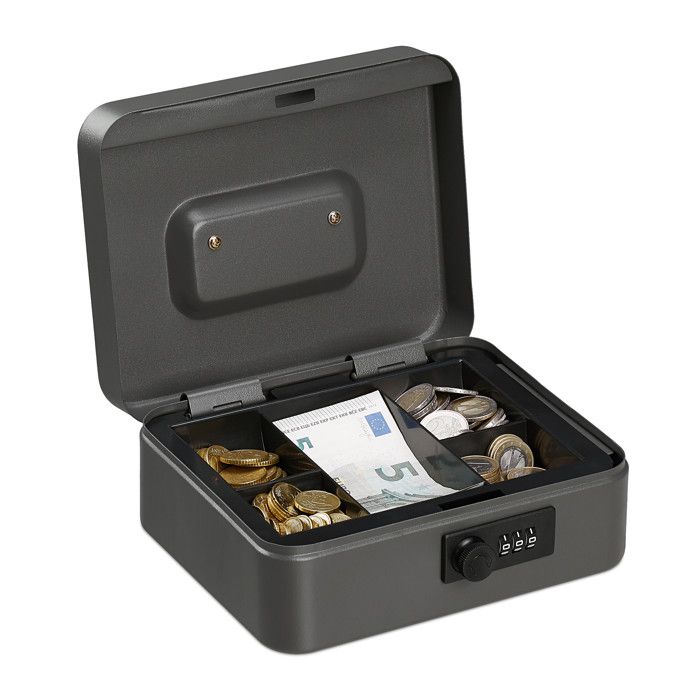 Relaxdays Caisse à monnaie, avec combinaison à 3 chiffres, rangement d ...