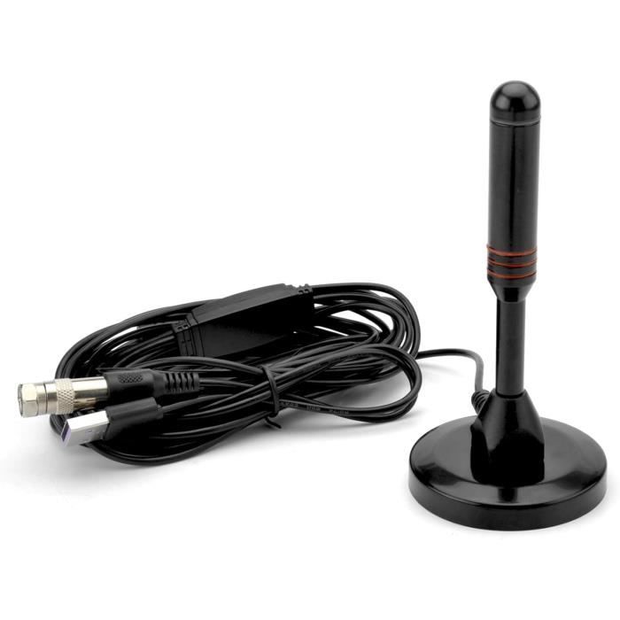 Antenne TV Intérieure HDTV 10 DBi – Mini Antenne Numérique DVB-T2 HD 80 Miles – Câble 3m RG174 – Support 1080p Pour Smart TV Et Téléviseurs