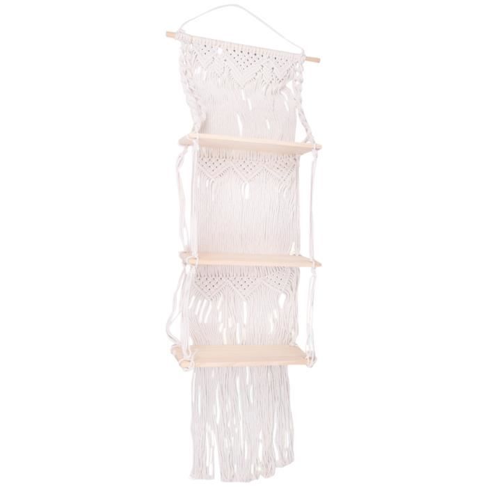 Kuuddker Boho Macramé éTagèRe Murale à La Main Tissé Gland Tapisserie Support Bois Flottant Cintre De Rangement Pour La DéCoration Murale à