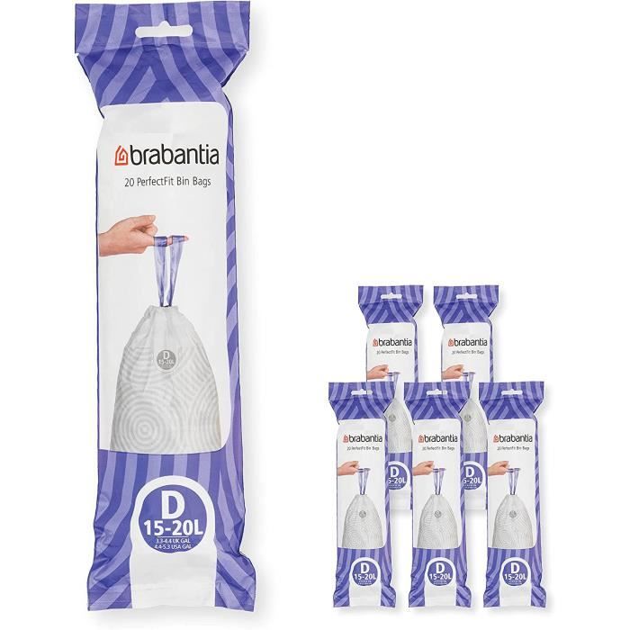 Brabantia Sacs Poubelle PerfectFit Code L 40-45L - Ultra Résistants Avec Poignées Coulissantes (Lot De 40)