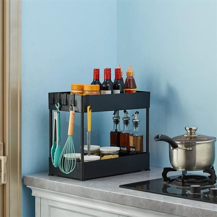 Rangement Sous Evier Rangements Sous Evier 2 Niveaux Organisateur Coulissant Avec 2 Tiroirs Porte-Épices Pour Rangement Et Organisation De Cuisine