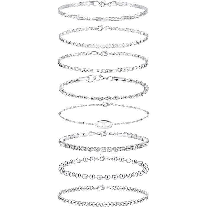 Bracelet Femme Or Acier Inoxydable Plaqué Or 18K - Lot Jonc Et Tennis Zirconium - Cadeau Élégant