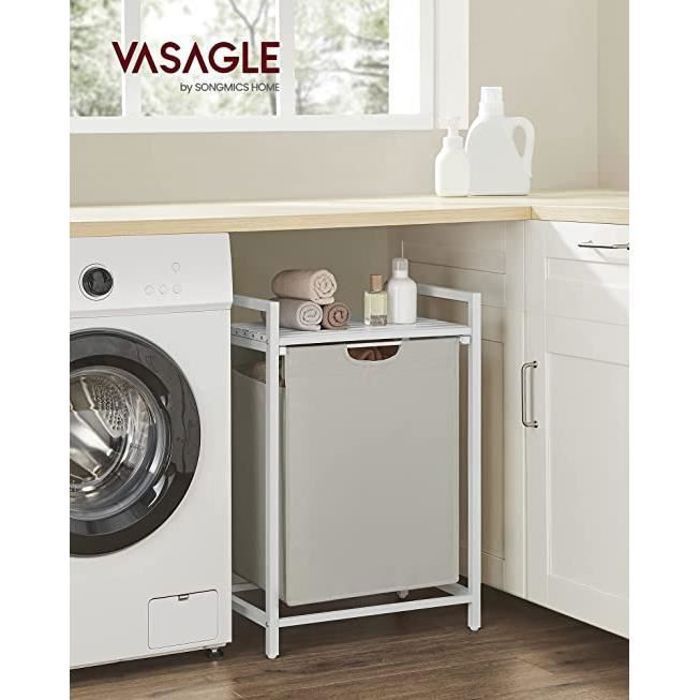 Panier à Linge - VASAGLE - 65L - Blanc - Sac Amovible et Lavable en Tissu Oxford - Plan de Travail