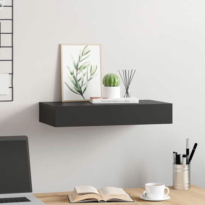 vidaXL Étagère murale flottante avec tiroir Noir 48x25x8 cm