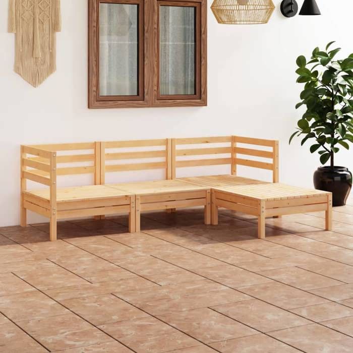 vidaXL Bois de Pin Massif Salon de Jardin 4 pcs Mobilier de Patio Ensemble de Meubles dExtérieur Meubles de Terrasse 3082667