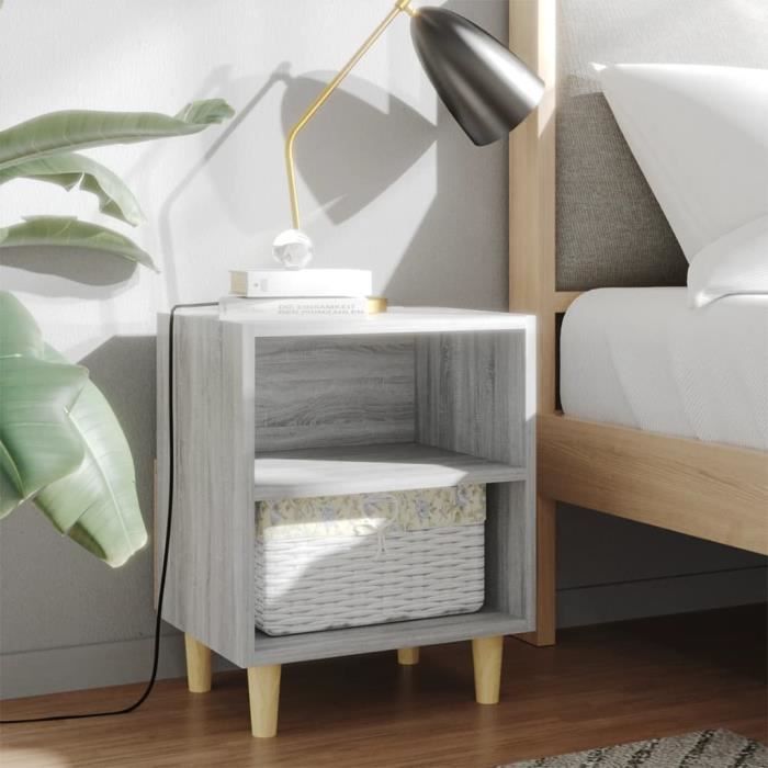 vidaXL Table de chevet avec pieds en bois Sonoma gris 40 x 30 x 50 cm (I x P x H) 8.2kg