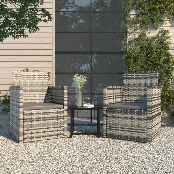 vidaXL Salon de jardin avec coussins 3 pcs résine tressée 319191