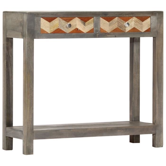 table console en bois de manguier massif - fihero - gris - 86 x 30 x 76 cm - 2 tiroirs - 1 étagère