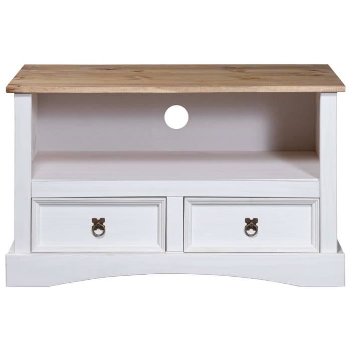 LIU-7809355759495Meuble TV Gamme Corona pin mexicain Blanc 91x43x56 cm ...