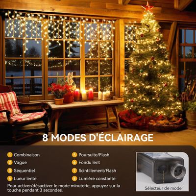 Guirlande Lumineuse Noël Extérieure à Glaçons 10m 400 LED - 8 Modes, IP44 Étanche - Décoration Balcon, Fenêtre, Toit