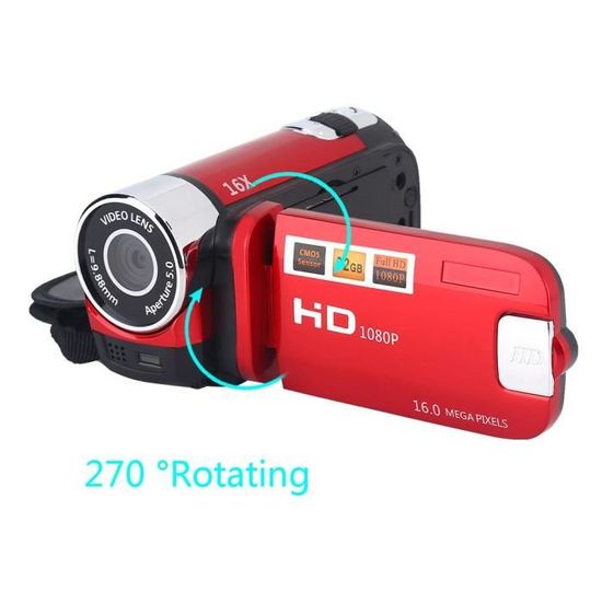 Full HD 270 ° Rotation 1080P 16X Caméscope numérique haute définition Caméra DV vidéo -PRO - Appareil Photo