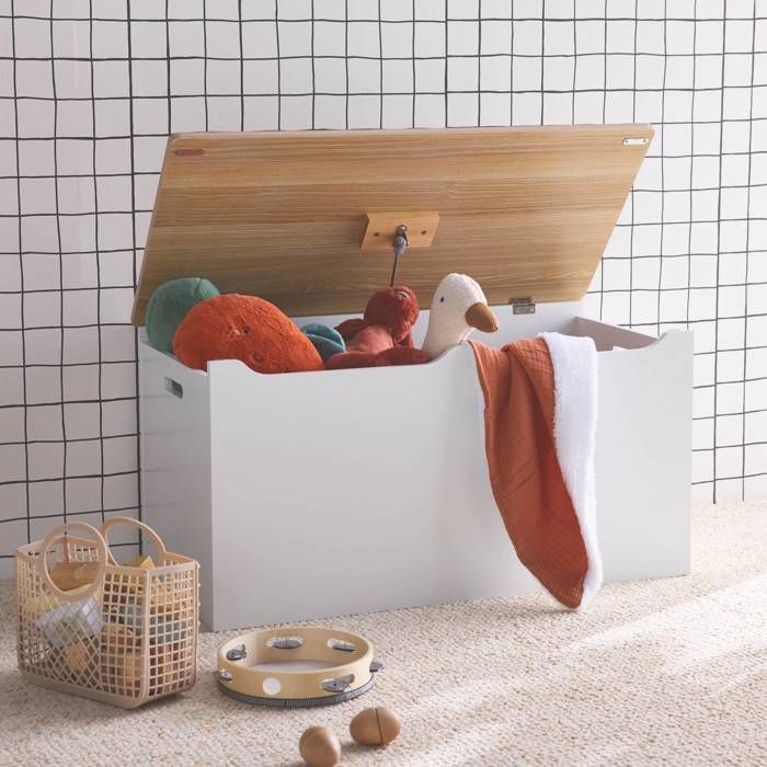 Coffre à Jouets en Bois avec Couvercle Rabattable et 2 Poignées 60 x 33 x 37,5 cm (Lx lx H