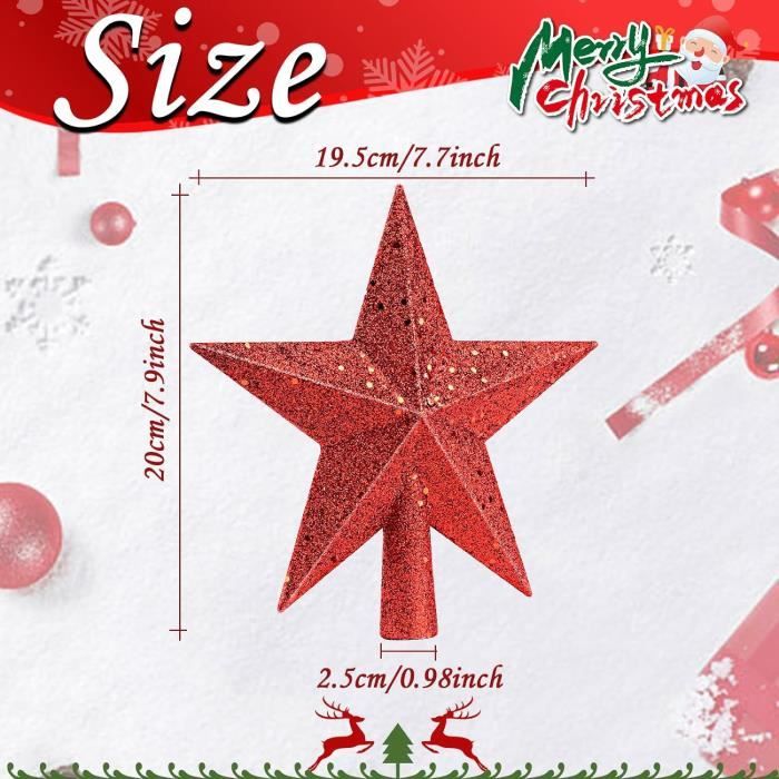 Pointe Sapin De Noël 23cm Rouge - Cimier Arbre De Noël Scintillant En Plastique