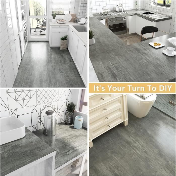 Revêtement De Sol PVC Vinyle Adhésif Aspect Bois De Pin Gris - 6,69 M² (48 Planches) - Neuf