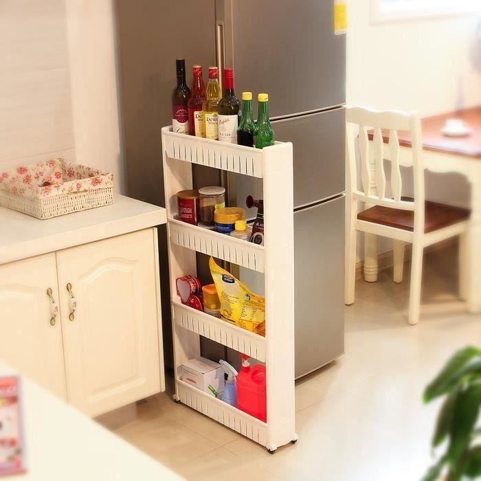 Chariot à Livres 4 Niveaux Avec Roulettes - En Bambou - Largeur 20cm - Pour Rangement Salon, Chambre, Bureau - 8