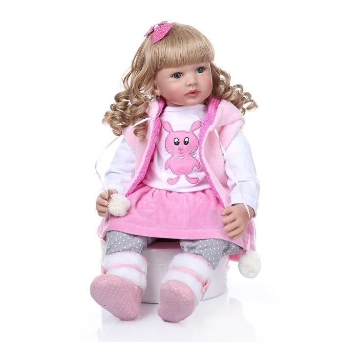 Poupée bébé fille en cheveux lisses, 48CM, robe de cochon rose, corps  complet, jouet de bain en silicone souple - AliExpress