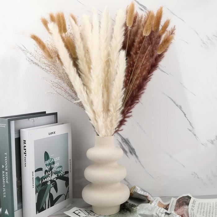 Xaosin Pampas Sechees Decoration 115 Pièces Bouquet Fleurs Séchées Deco Maison Fleurs Sechees Naturelles Herbe de la Pampa Decoration Chambre pour Boho Mariage Anniversaire Fête Rustique