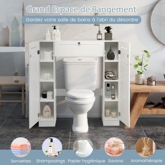 WISS Meuble de Toilette WC Armoire avec Etagère Meuble de Rangement pour  Salle de Bain 87 x 18 x 98 cm Blanche - Cdiscount Maison