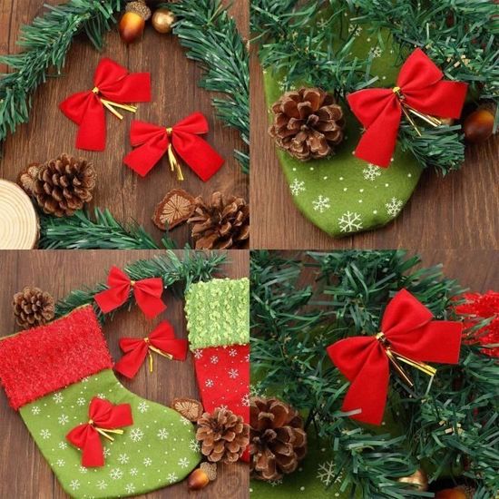 200 Mini Nœuds De Noël Rouges - Décorations Sapin, DIY, Emballage Cadeaux | Avec Points De Colle
