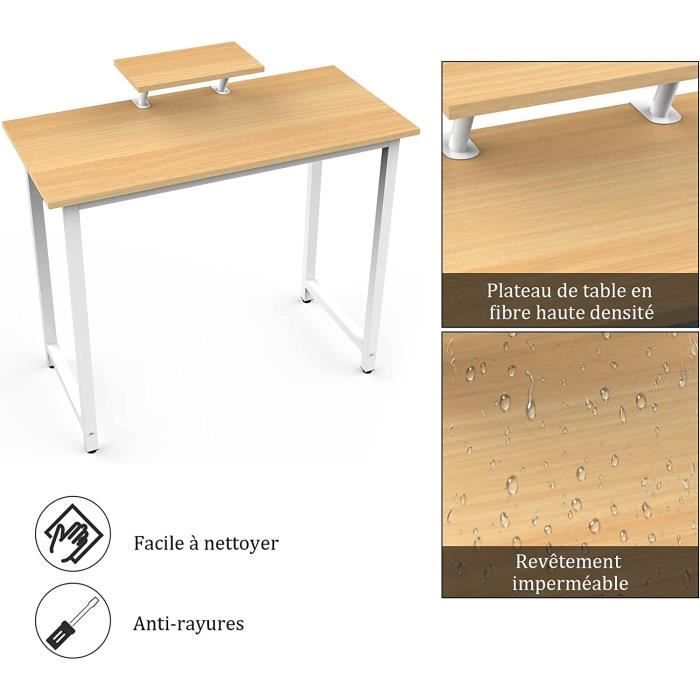 Bureau Ordinateur 80 Cm Petit Espace – Bureau Enfant Ou Adulte, Pieds Réglables, Design Simple Blanc – Idéal Chambre Ou Studio