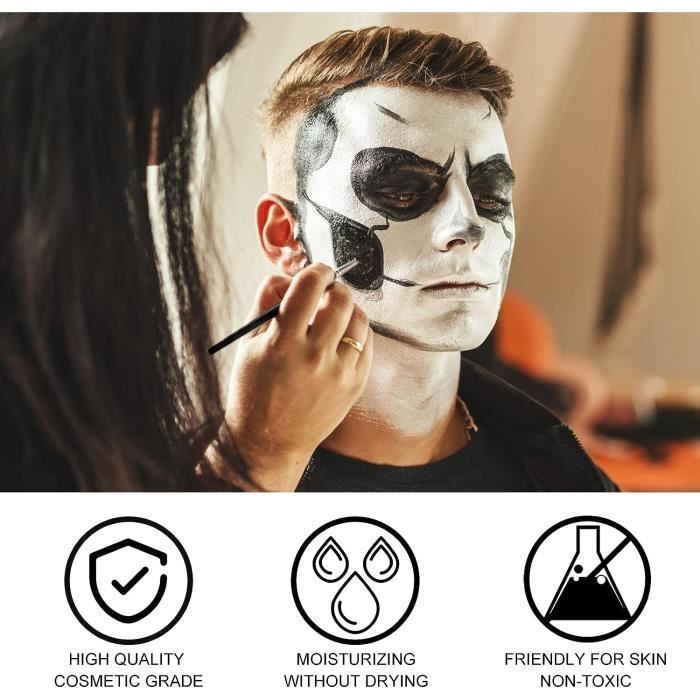 Peinture Faciale Noir et Blanc,Maquillage Visage Corps,Maquillage Halloween  Set avec Pinceaux,Halloween Carnaval Party Clown Zombie - Cdiscount Jeux -  Jouets