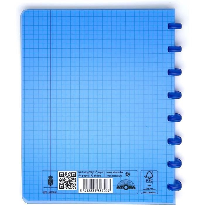 Classeur 4 Anneaux A4 écologique - Recharge 100 Feuilles Recyclées Quadrillées 5 Mm - Certifié FSC - Bleu - élastique Fermeture