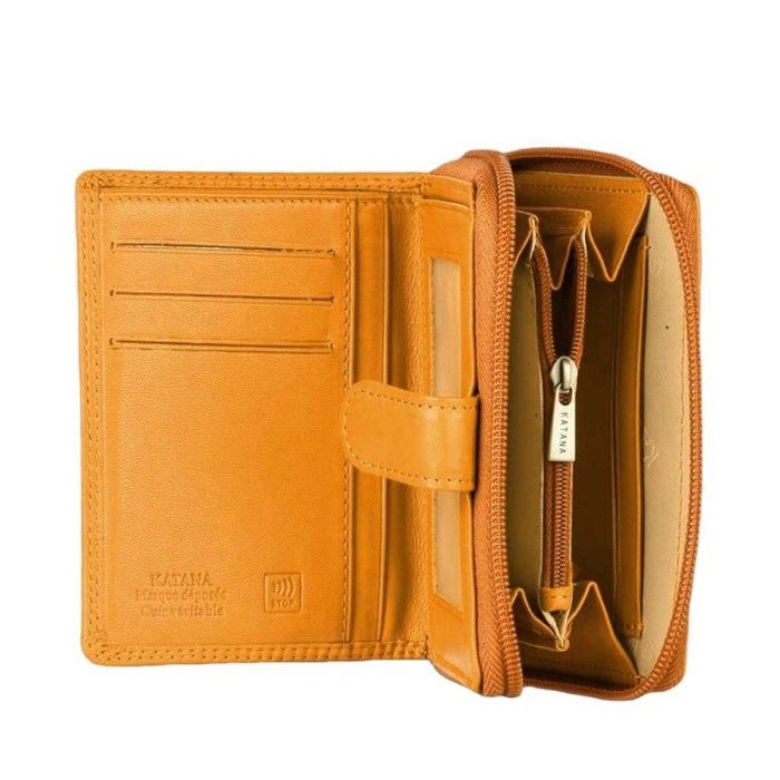 Portefeuille compact en cuir KATANA jaune KAT-753052-16-JAUNE