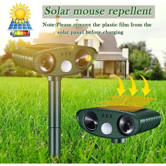 AOOWU Repulsif Chat Solaire, 5 Modes Imperméable Repulsif Chat Ultrason Exterieur, répulsif à ultrasons avec Détecteur de Mouvement, Charge USB, avec Lumière LED, pour Anti Chats Chiens Souris Ratons