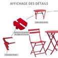 Salon de jardin bistro pliable - OUTSUNNY - table ronde Ø 60 cm - métal thermolaqué rouge-3