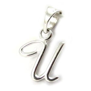 Pendentif Ancien En Argent Massif 925 Avec Zirconium Lettre "U" - Occasion Porté