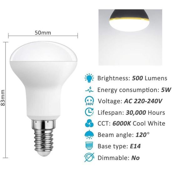 8x 6 W R50 DEL Ultra Basse Énergie Perle Réflecteur Spot Ampoule SES E14 Lampe à lumière