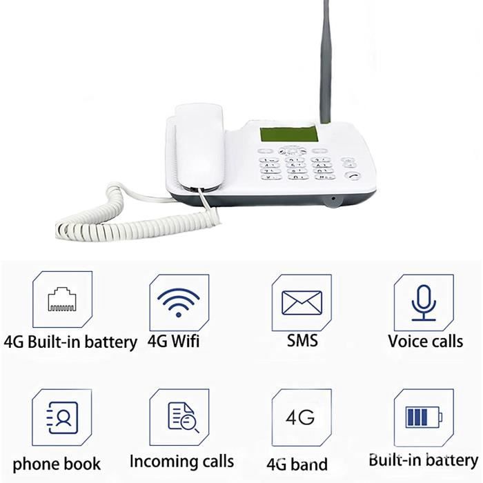 Téléphone Fixe GSM Sunydog - Double Carte SIM - Fréquences 850/900/1800/1900 MHz - Batterie 1000mAh - Radio Et Réveil - 9