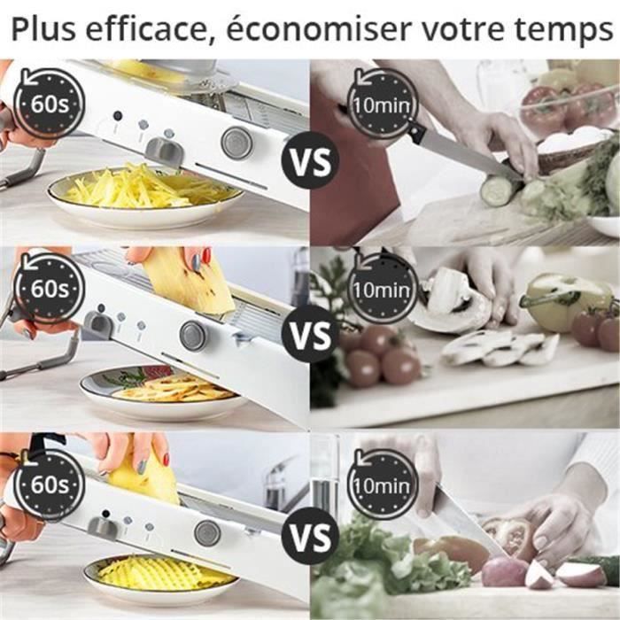 Mandoline Réglable,Portative en Acier Inoxydable,Outils pour Trancher Légumes,Mandoline-Cuisine avec Manche Ergonomique -Gris - Maison