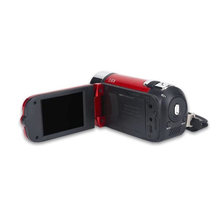 Caméscope Numérique Full HD 720P - Rotation 270°, écran LCD, 16x Zoom, Antichoc, Mémoire Jusqu'à 128 Go, Couleur Rouge