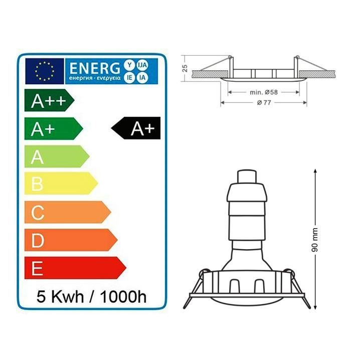 Spot LED Encastrable Fixe Ronde Blanc GU10 230V - LampeSecoEnergie - Lot De 3 - 5W - Blanc Chaud - Maison