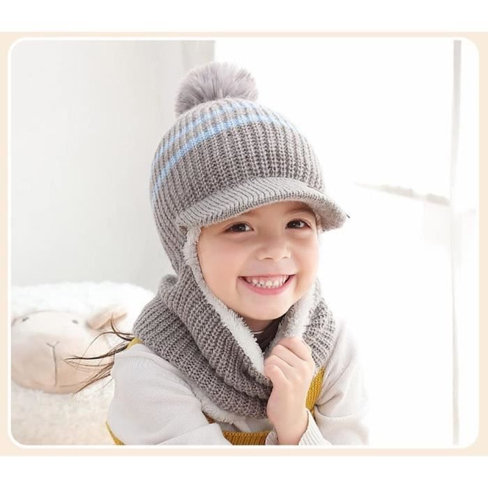 Bonnet Écharpe Set Chapeau Bonnet Enfant Hiver Bébé Tricoté Bonnet Set avec  Pompon Garçon Fille Chaud Tricoté Chapeau - Cdiscount Prêt-à-Porter