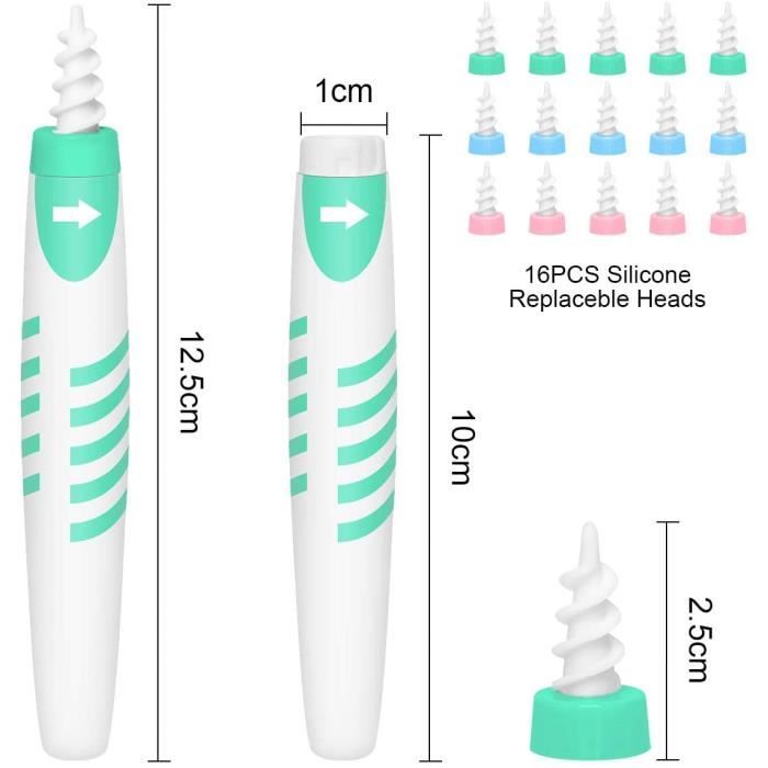 Cure Oreille Nettoyeur D'oreilles NHQZ - 32 Embouts Silicone Spiralé, élimine Eau Et Cérumen Nettoyage Oreille