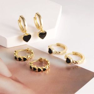 Boucles D'Oreilles Argent 925 Femme - Cœur Noir Et Or - Lot De 3 Paires - Style Élégant