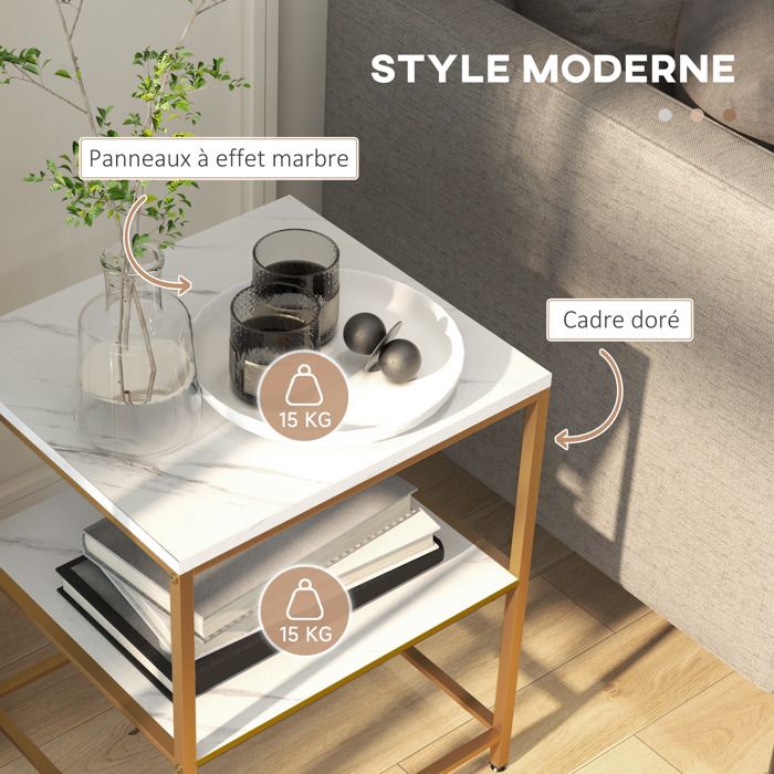 HOMCOM Table d'appoint bout de canapé table de lit avec 2 tiroirs brun
