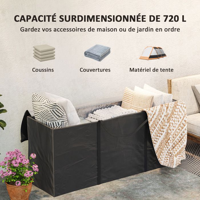 Housse Rangement Terrasse 210D | Imperméable Coupe-vent | Pour Coffre, Meuble Extérieur
