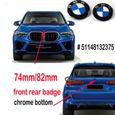 74mm Logo de coffre arrière + emblème de capot 82mm Compatible pour BMW E46 E84 E83 E70 F15 E71 F16 E81 E87 F20 E90 E91 -0