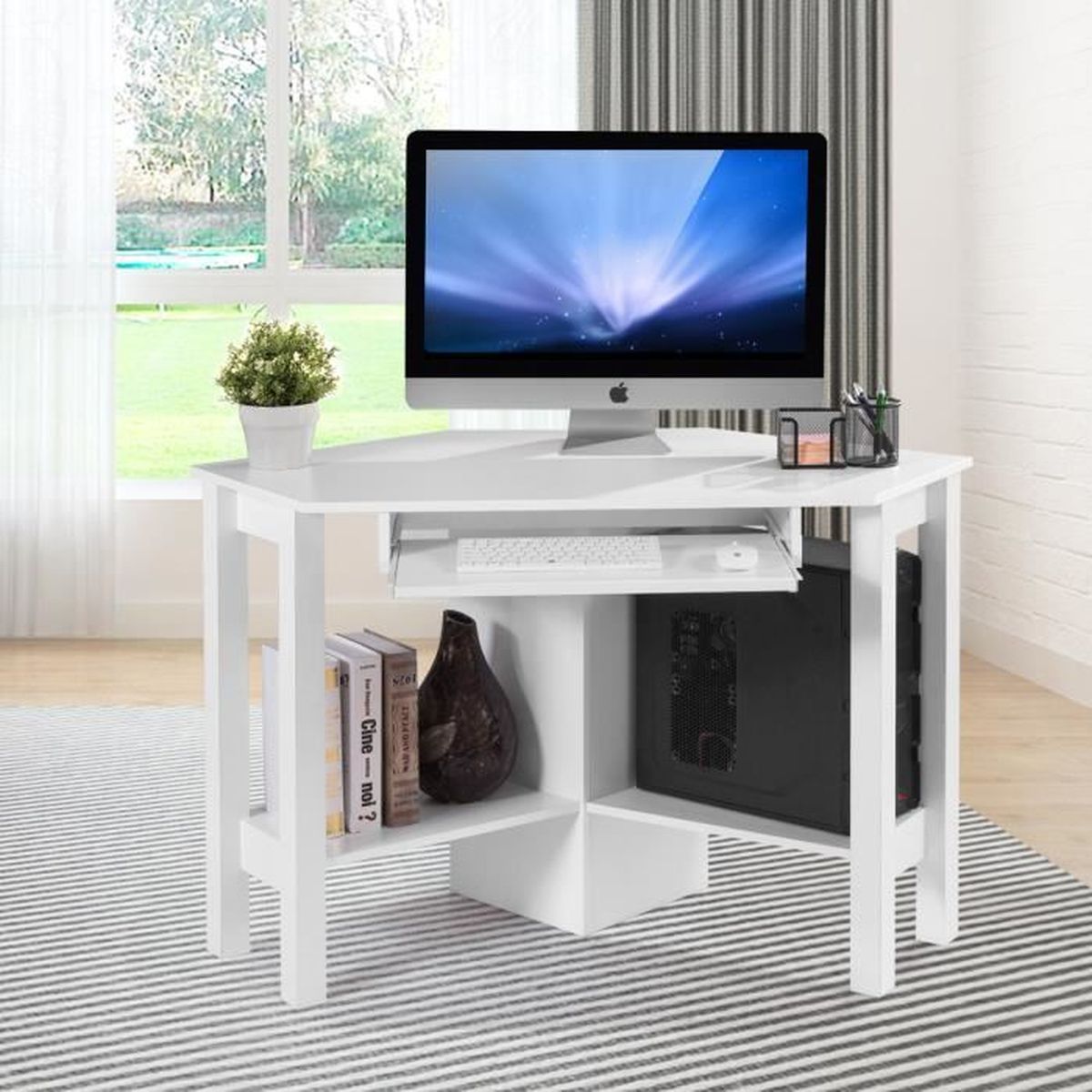 Bureau Informatique D Angle En Bois Table D Ordinateur Coin Avec Etagere De Rangement Meuble De Bureau D Angle Moderne 120x60x76 5cm Achat Vente Armoire De Bureau Bureau D Informatique Cdiscount