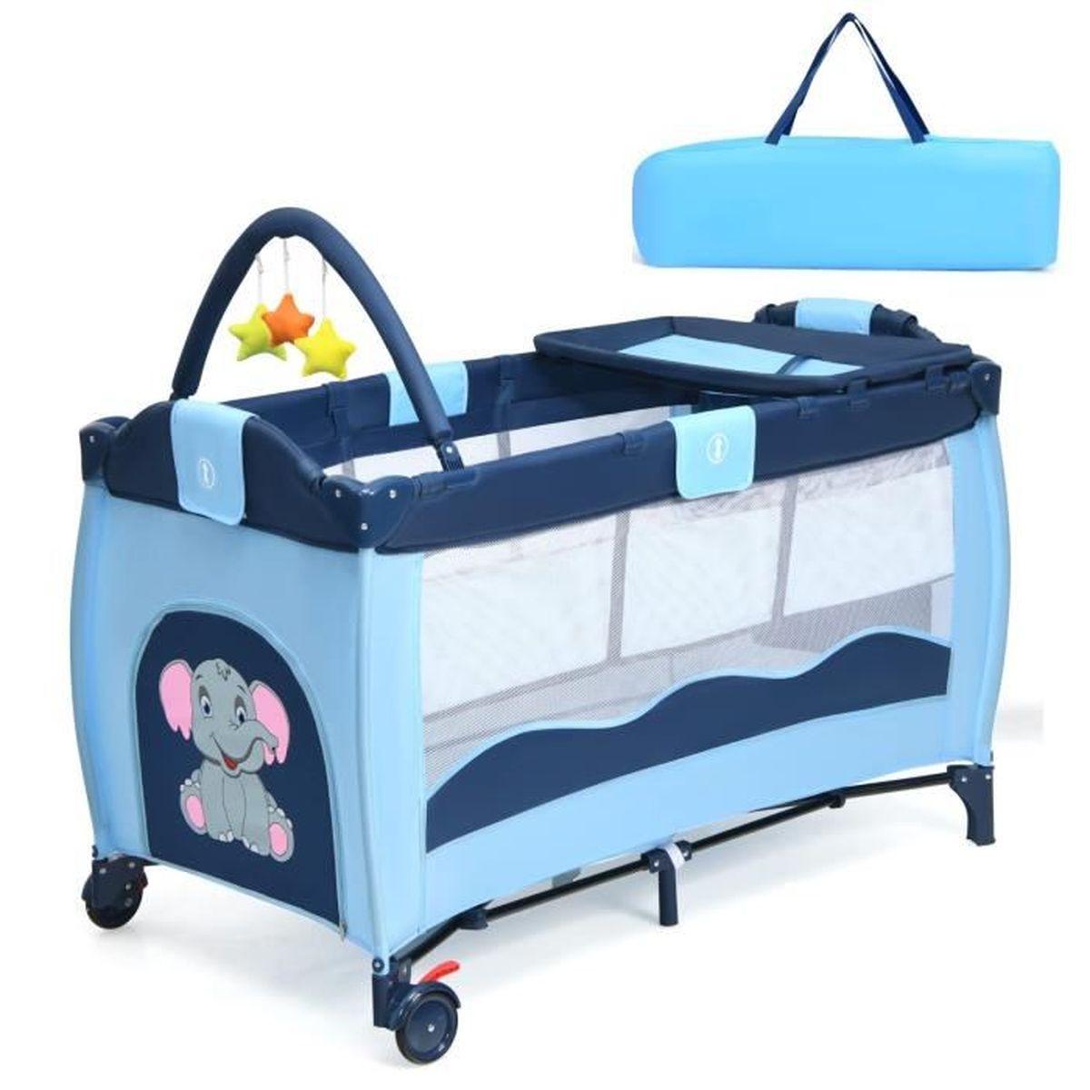 Dreamade Lit Pour Bebe Pliable Lit Parapluie Bebe Avec Table A Langer Lit De Voyage Pour Bebe Avec 3 Jouets Bleu Cdiscount Puericulture Eveil Bebe