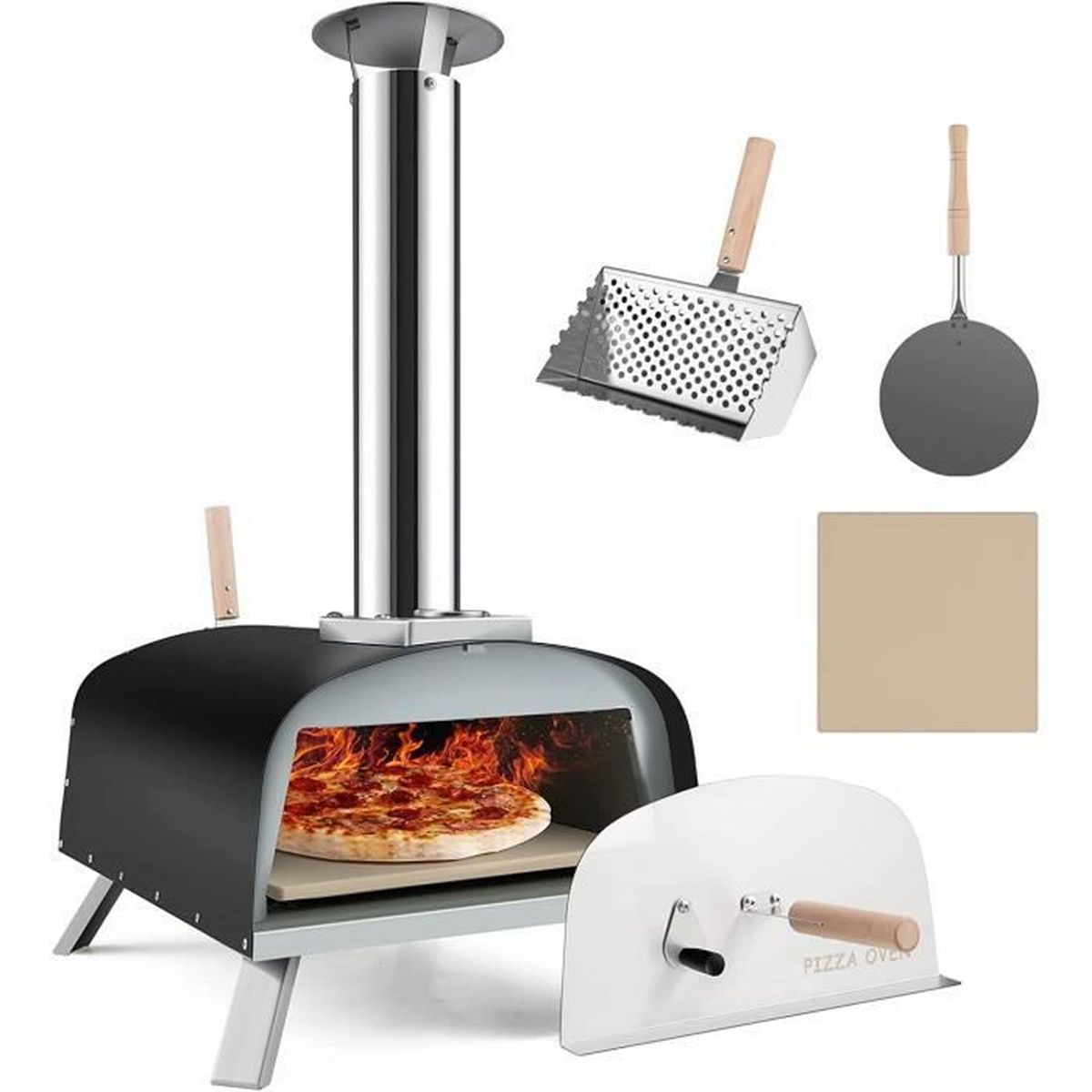 GIANTEX Four à Pizza Extérieur en Fer à Bois/Granulé/Gaz avec