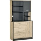 HOMCOM Armoire de cuisine multi-rangement bicolore chêne clair gris