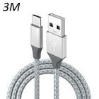 Cable Nylon Tressé Argent Type USB-C 3M pour Samsung galaxy S8 - S8 Plus - S9 - S9 Plus - S10 - S10 Plus - S10e [Toproduits®]