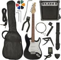 Ambre Pack Guitare Electrique Adulte + Ampli 15 Watts + Accessoires ( Noir Droitier )
