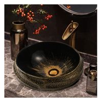 MEJE Lavabo de salle de bain ovale de 44 cm - motif antique - comptoir en céramique - or vintage (avec bonde escamotable)