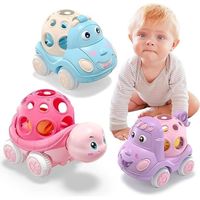 Coche de juguete rosa para bebé, juguetes de empuje, autos de cuerda para niñas pequeñas, autos de sonajero para bebés 