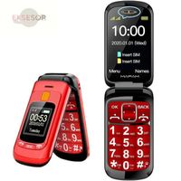 Téléphone Portable Mobile senior pour Personnes âgées Dual LCD Écran avec Grandes Touches | Bouton SOS -Rouge